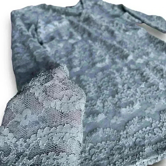 Lace Long Sleeve‎ Top Nude Sparkle Sheer Overlay Blouse Floral Glitter V-Neck S - Picture 4 of 5